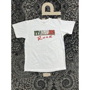 Vintage 90s Italian Rules Single Stitch Anvil Tshirt Size L Made In USA White
